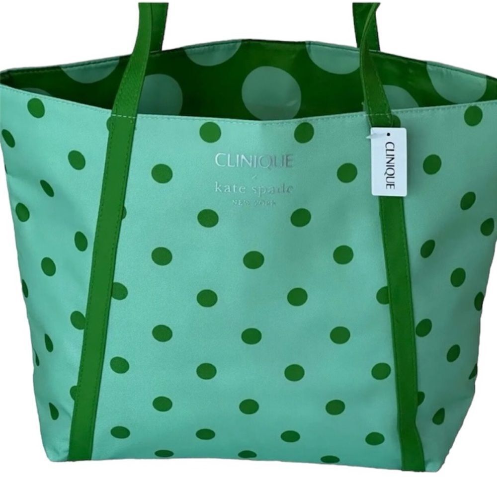 $15 🌙 Kate Spade X Clinique Green Polka Dot Tote 🆕‎ - Picture 6 of 8